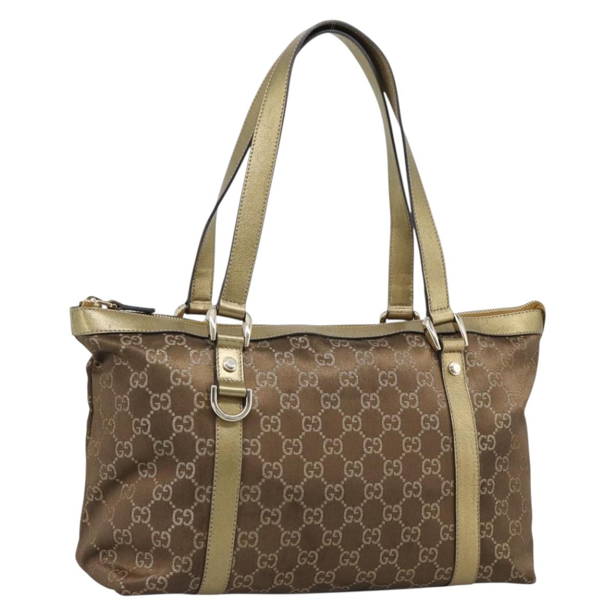 GUCCI GG Canvas Hand Bag Gold 141470 Auth ka4787
