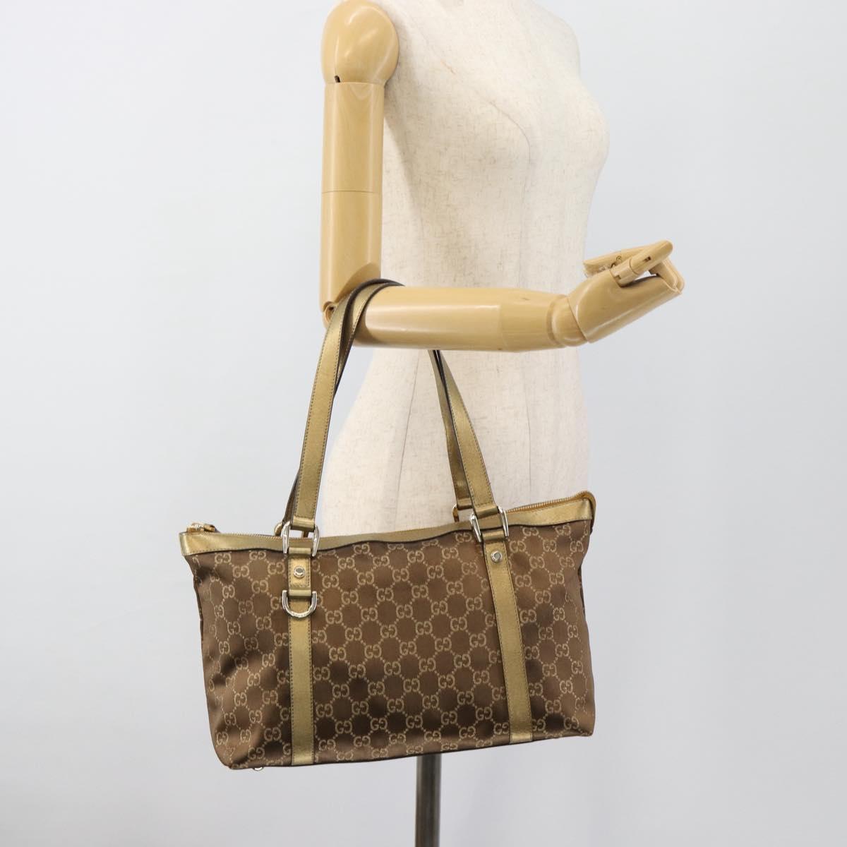 GUCCI GG Canvas Hand Bag Gold 141470 Auth ka4787