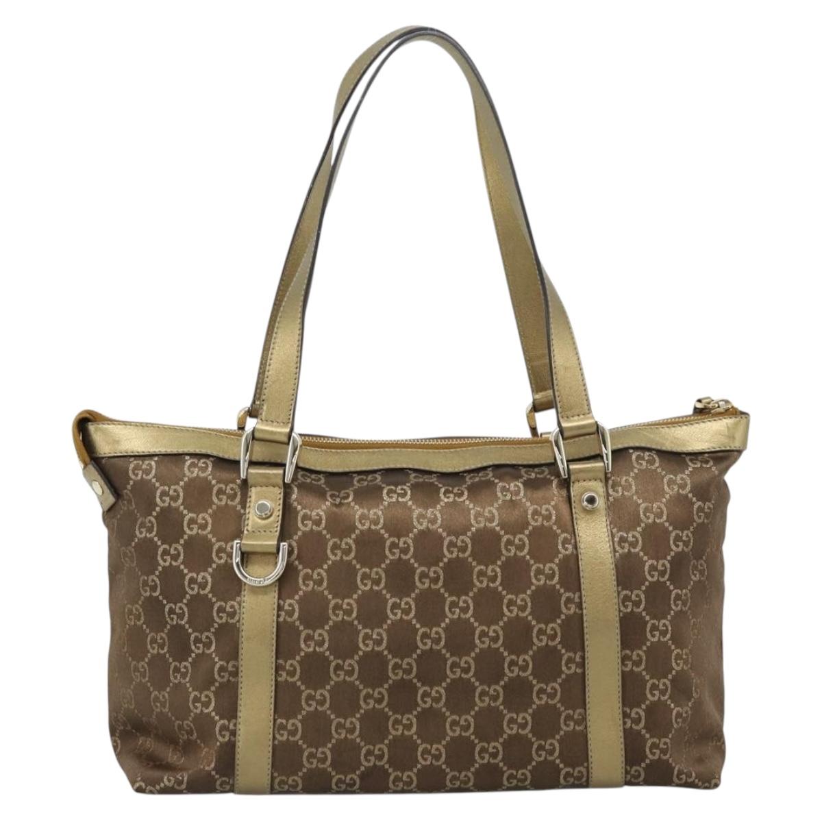 GUCCI GG Canvas Hand Bag Gold 141470 Auth ka4787