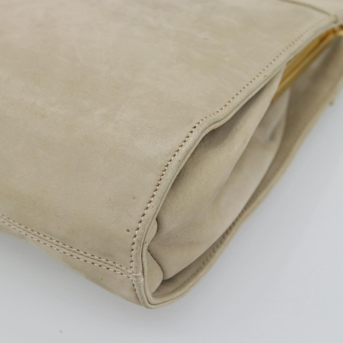 Salvatore Ferragamo Vala Hand Bag Suede Beige Gold Auth ka4791