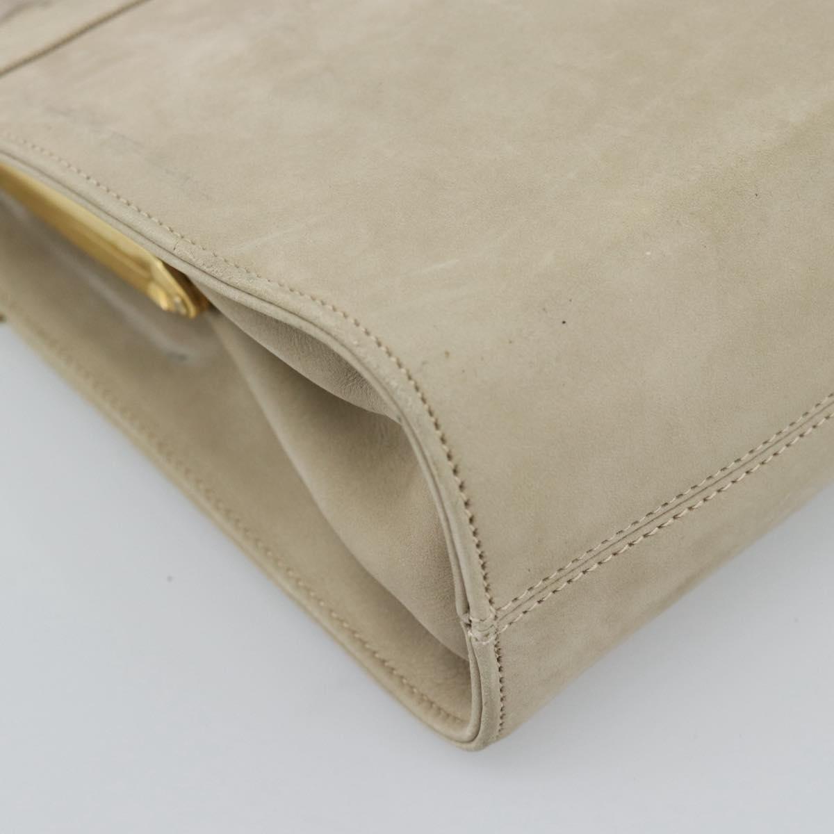 Salvatore Ferragamo Vala Hand Bag Suede Beige Gold Auth ka4791