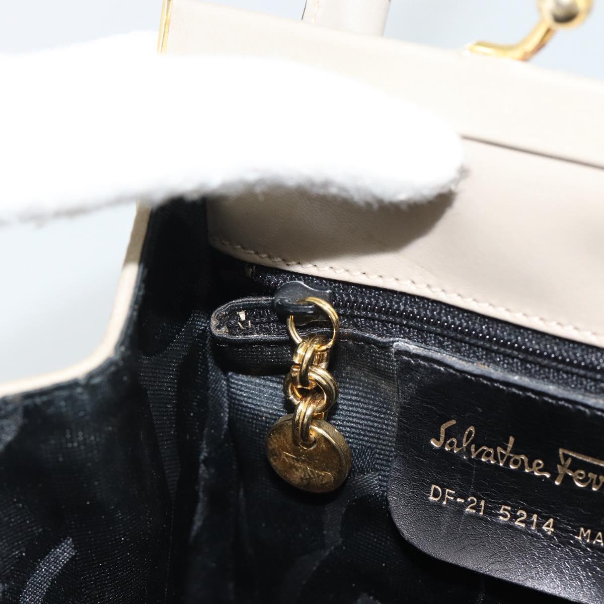 Salvatore Ferragamo Vala Hand Bag Suede Beige Gold Auth ka4791