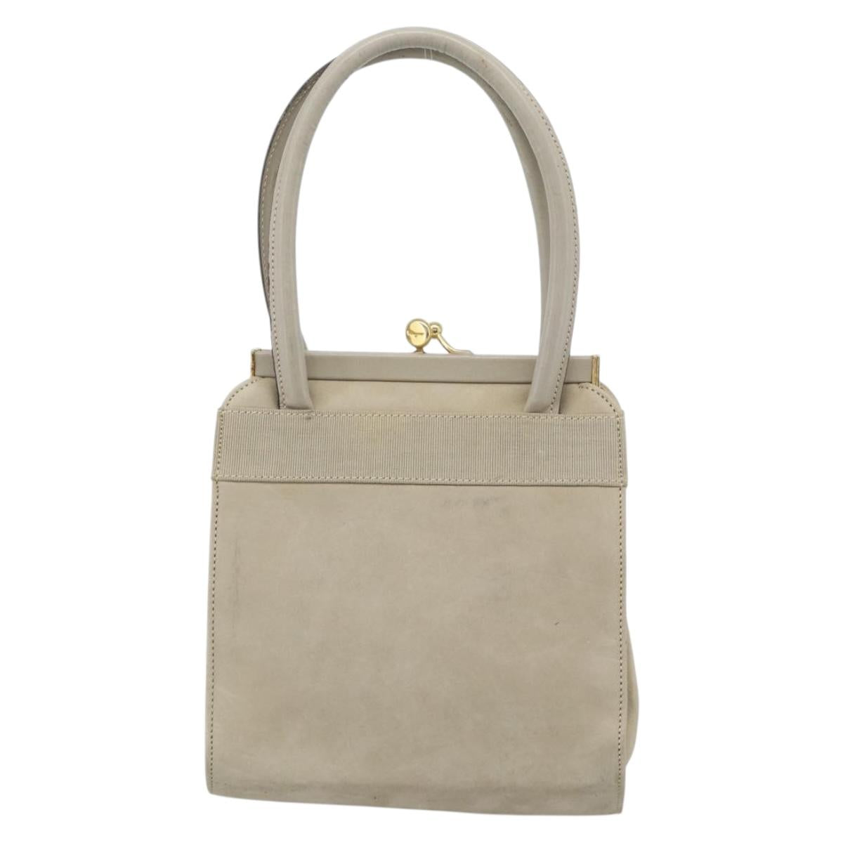Salvatore Ferragamo Vala Hand Bag Suede Beige Gold Auth ka4791