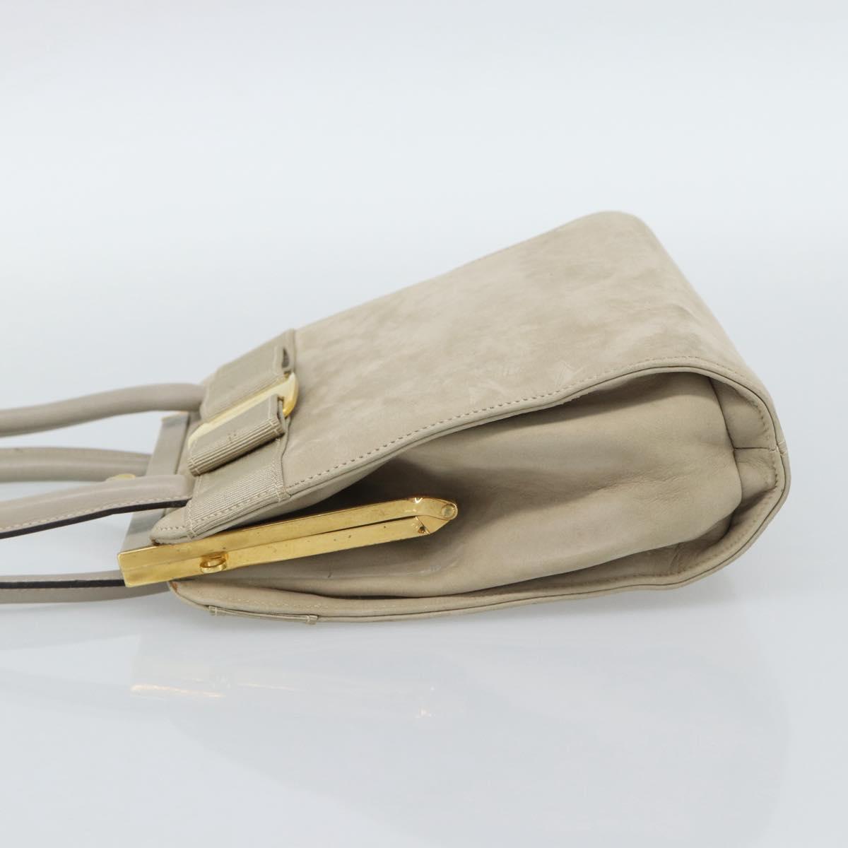 Salvatore Ferragamo Vala Hand Bag Suede Beige Gold Auth ka4791