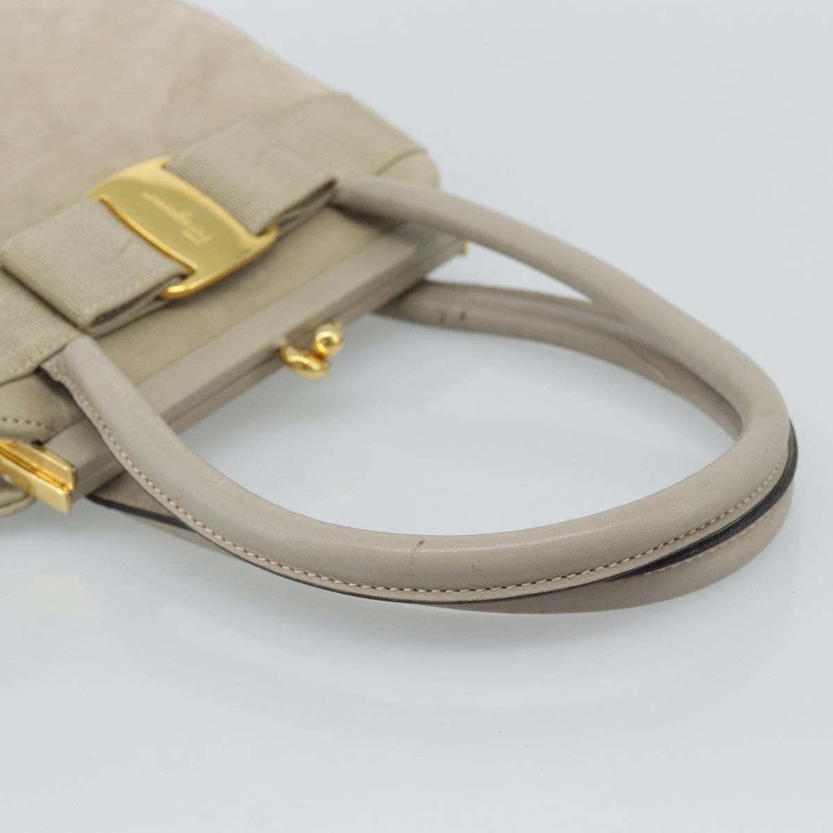 Salvatore Ferragamo Vala Hand Bag Suede Beige Gold Auth ka4791