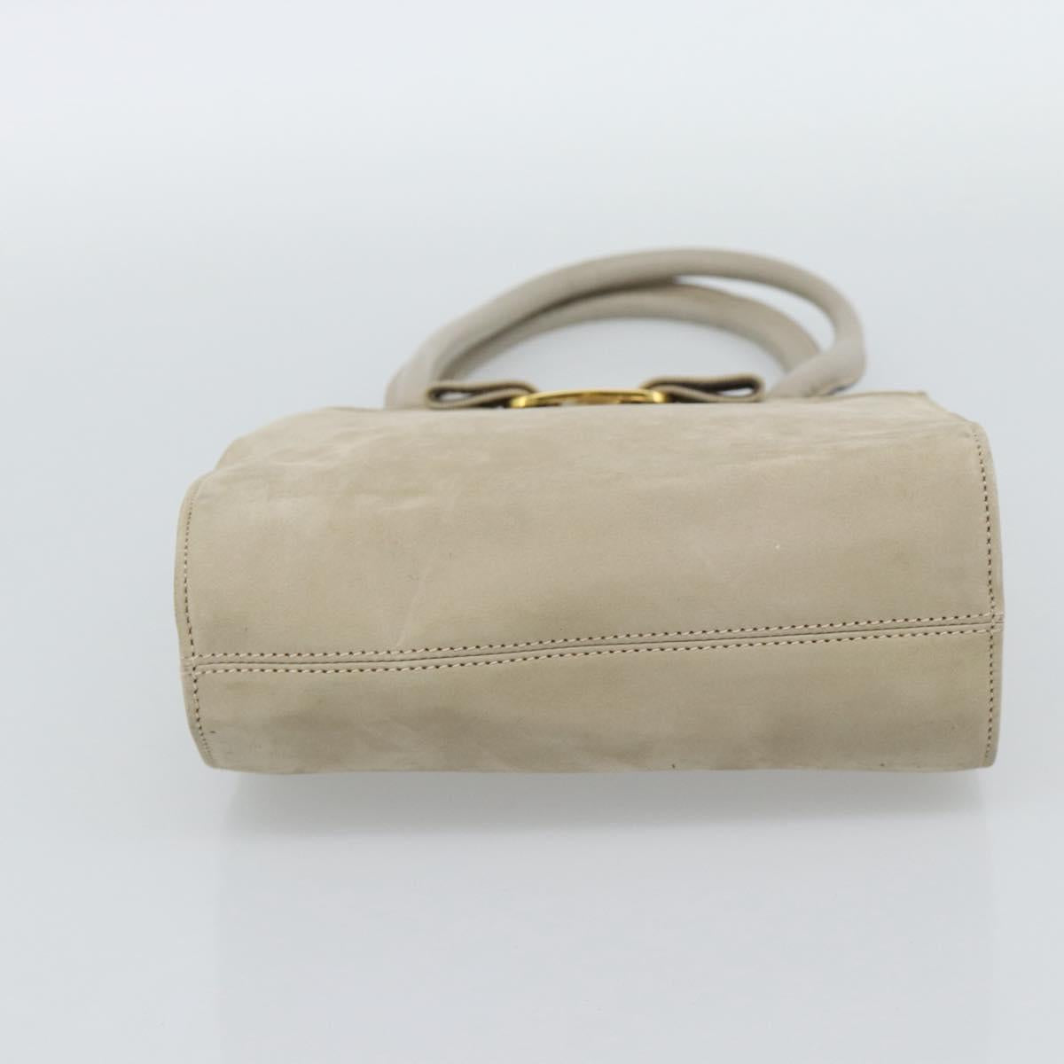 Salvatore Ferragamo Vala Hand Bag Suede Beige Gold Auth ka4791