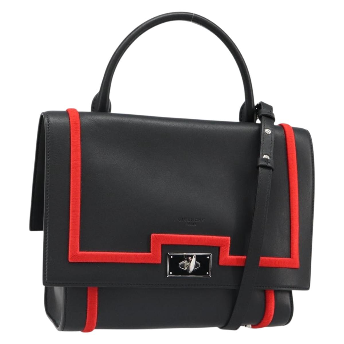 GIVENCHY Hand Bag Leather 2way Black Silver Auth ka4793A