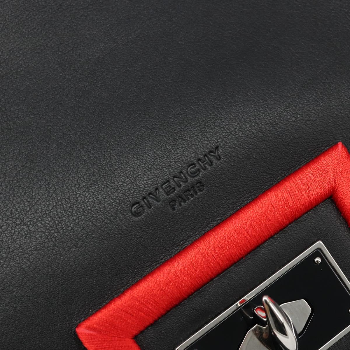 GIVENCHY Hand Bag Leather 2way Black Silver Auth ka4793A