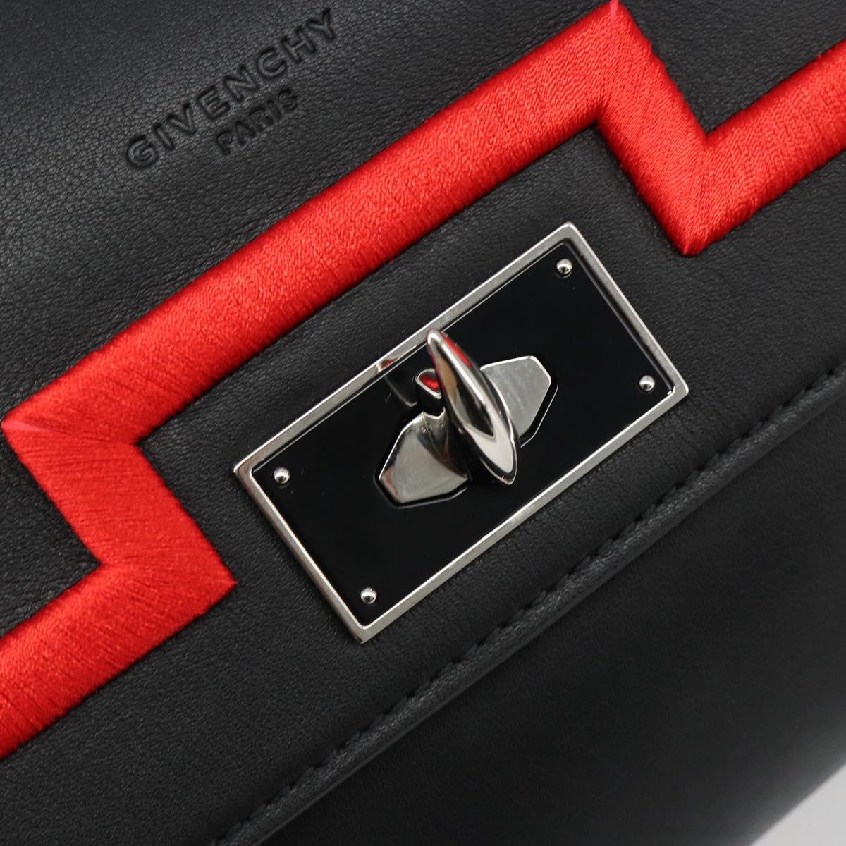 GIVENCHY Hand Bag Leather 2way Black Silver Auth ka4793A