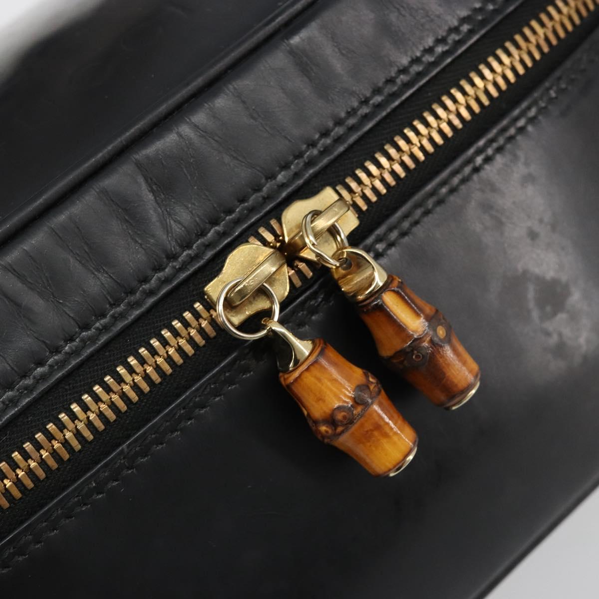 GUCCI Vanity Hand Bag Leather Black Gold 032 1956 0150 Auth ka4794