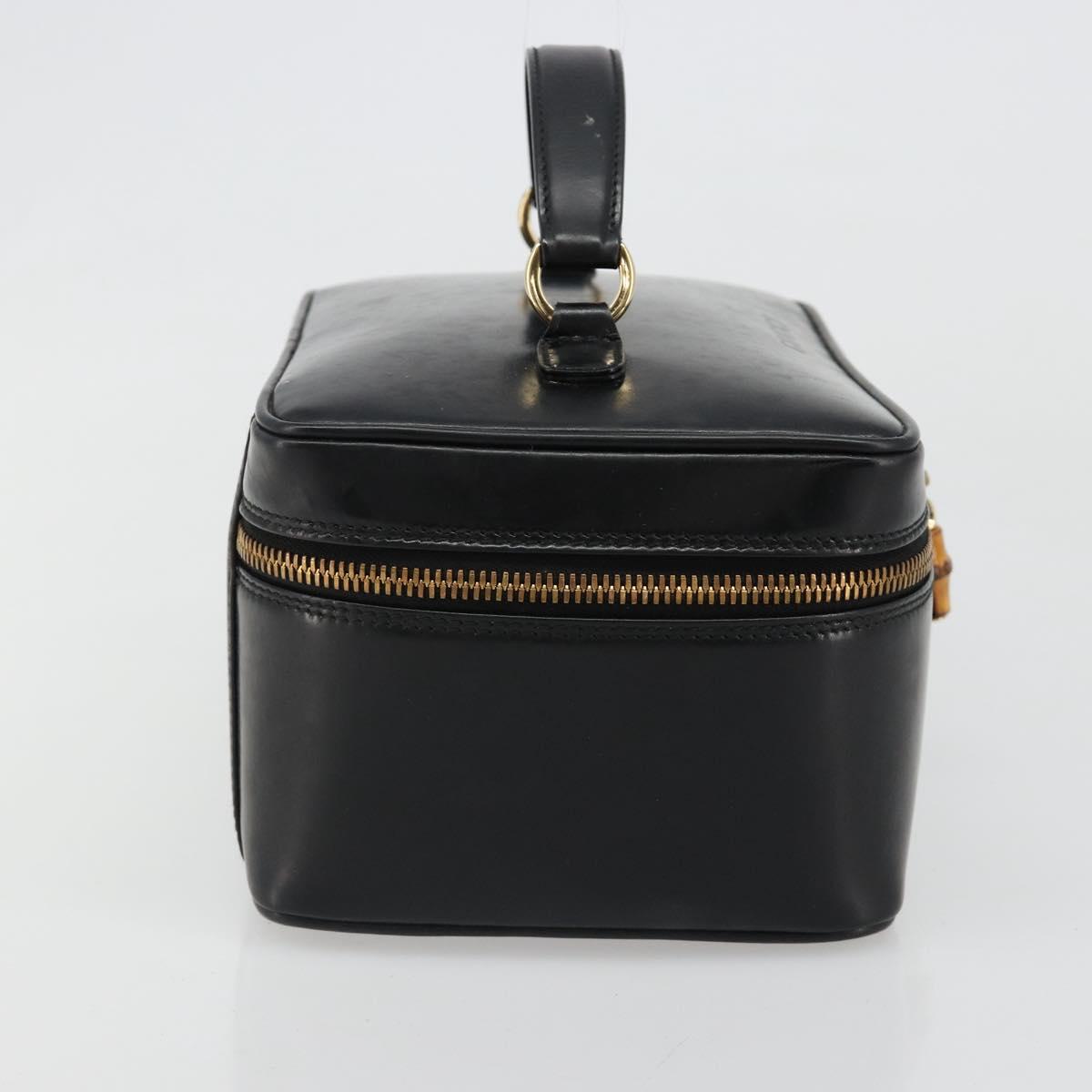 GUCCI Vanity Hand Bag Leather Black Gold 032 1956 0150 Auth ka4794