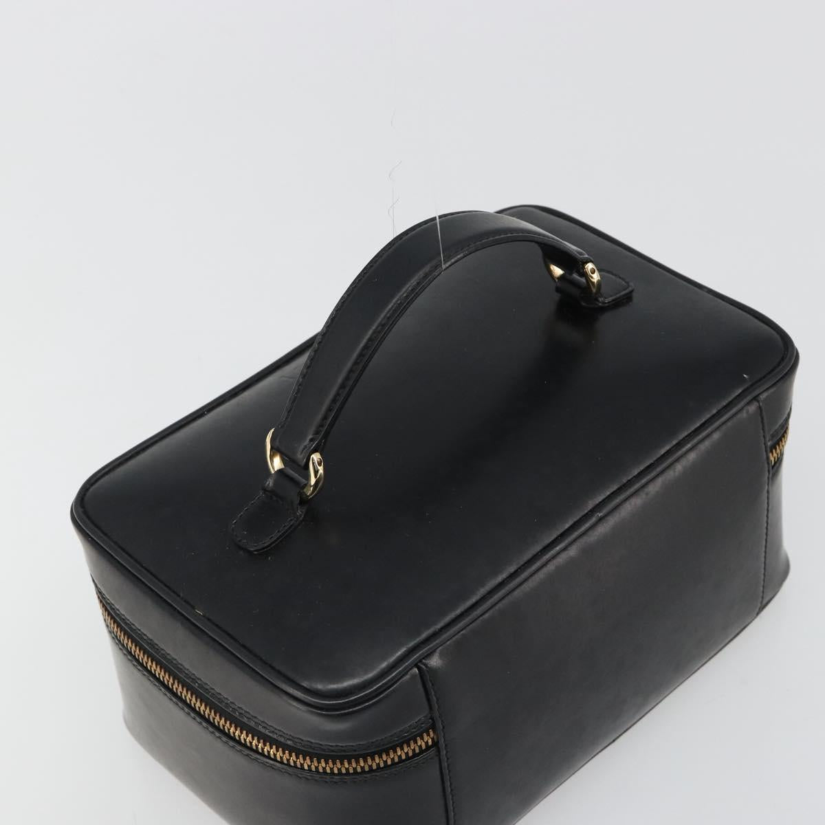 GUCCI Vanity Hand Bag Leather Black Gold 032 1956 0150 Auth ka4794