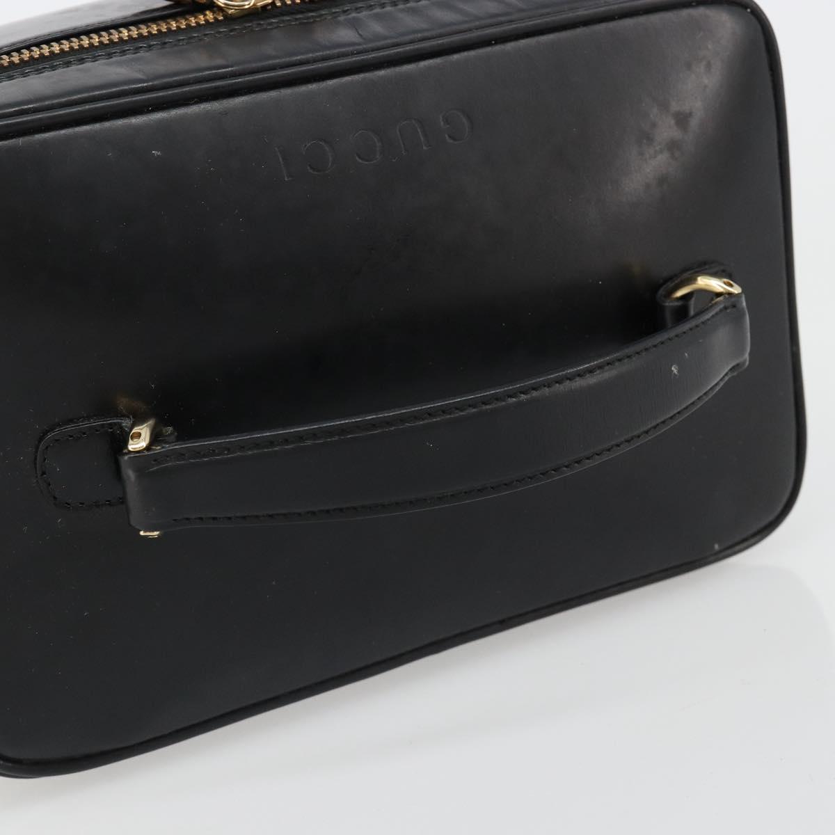 GUCCI Vanity Hand Bag Leather Black Gold 032 1956 0150 Auth ka4794