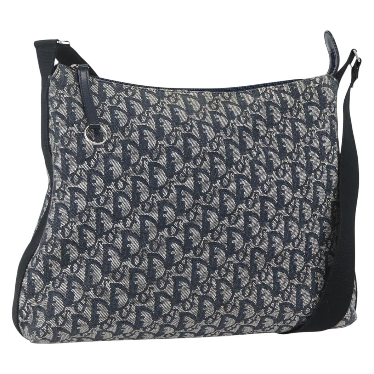 Christian Dior Trotter Canvas Shoulder Bag Navy Silver Auth ka480