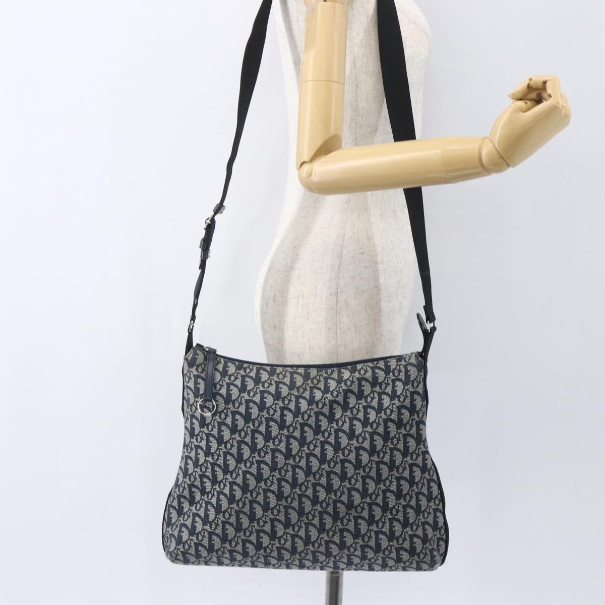 Christian Dior Trotter Canvas Shoulder Bag Navy Silver Auth ka480