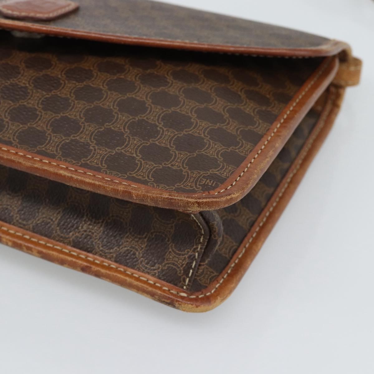 CELINE Macadam Canvas Shoulder Bag PVC Leather Brown Gold Auth ka4803