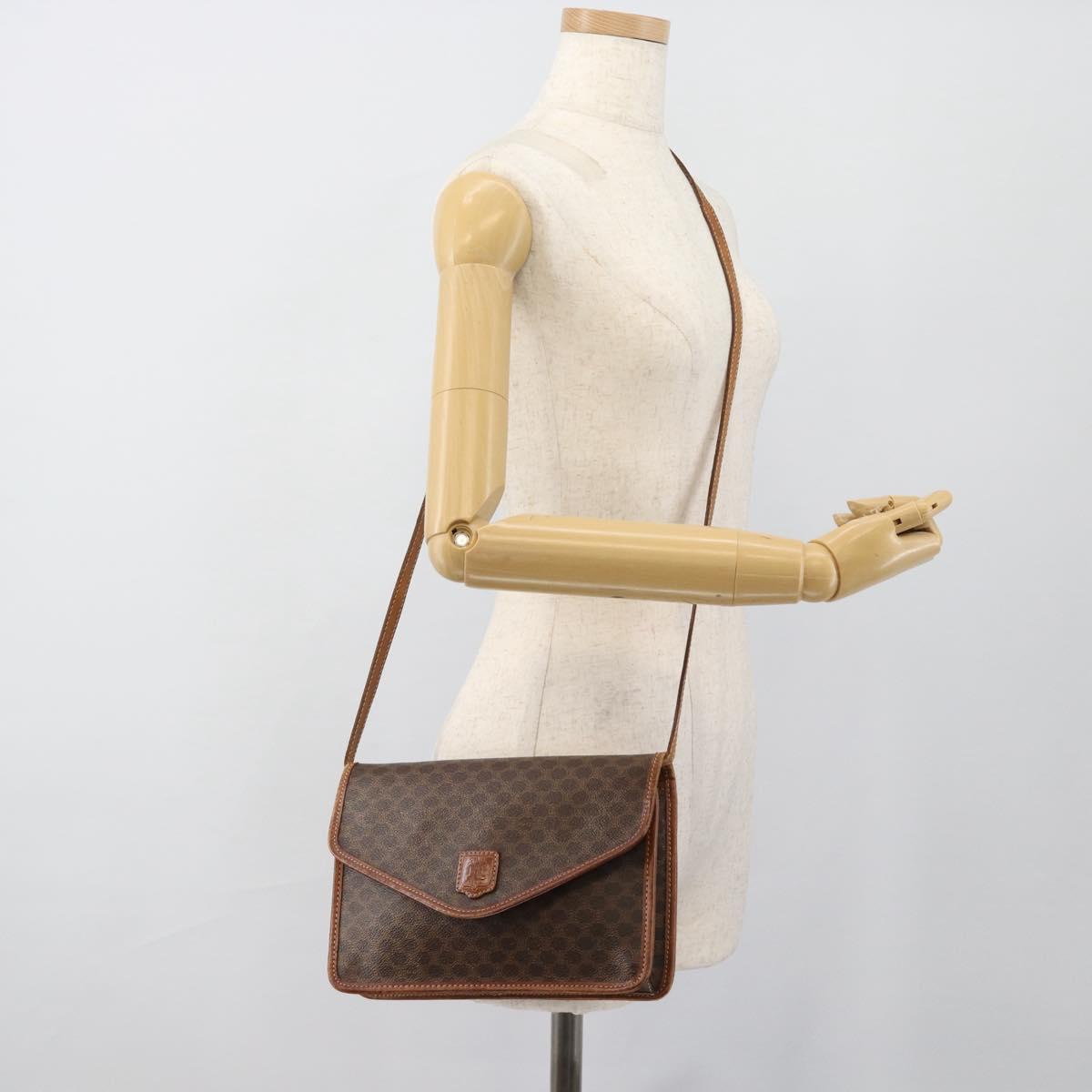 CELINE Macadam Canvas Shoulder Bag PVC Leather Brown Gold Auth ka4803