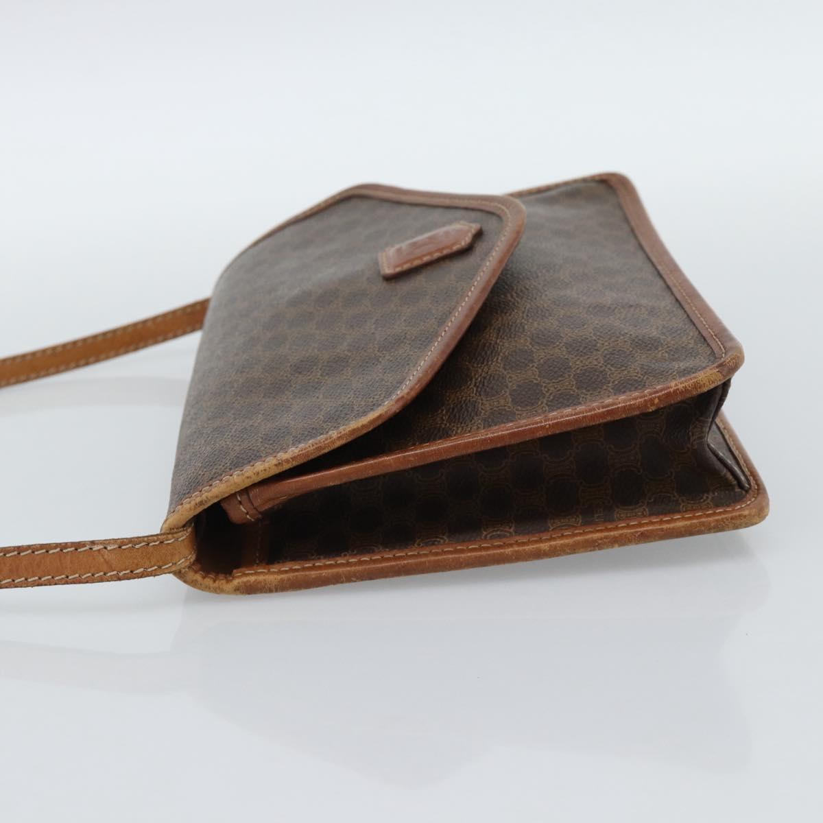 CELINE Macadam Canvas Shoulder Bag PVC Leather Brown Gold Auth ka4803