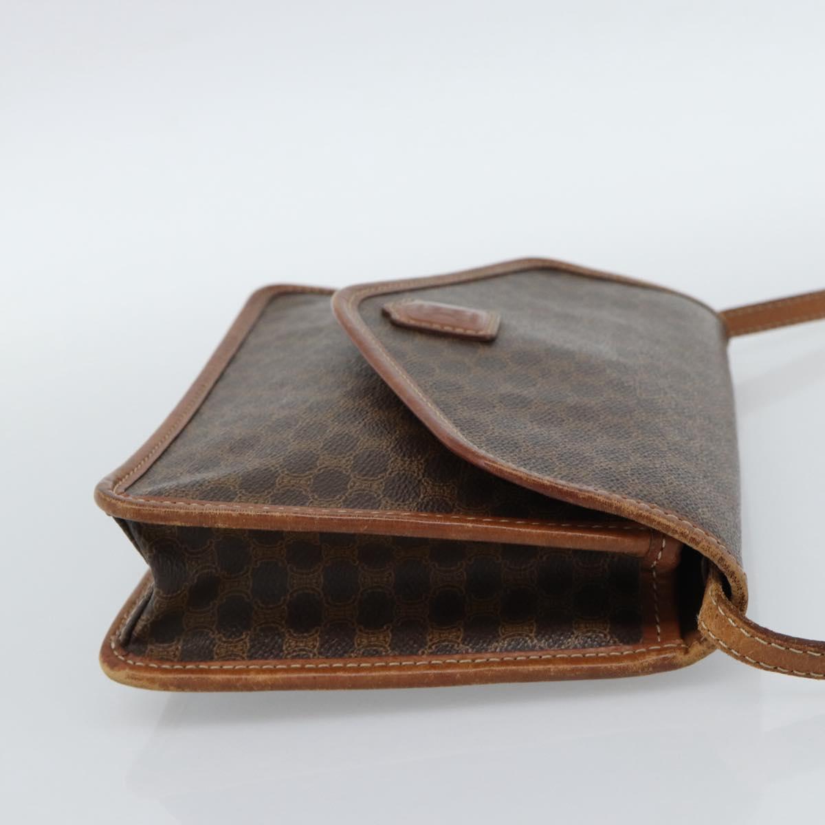 CELINE Macadam Canvas Shoulder Bag PVC Leather Brown Gold Auth ka4803