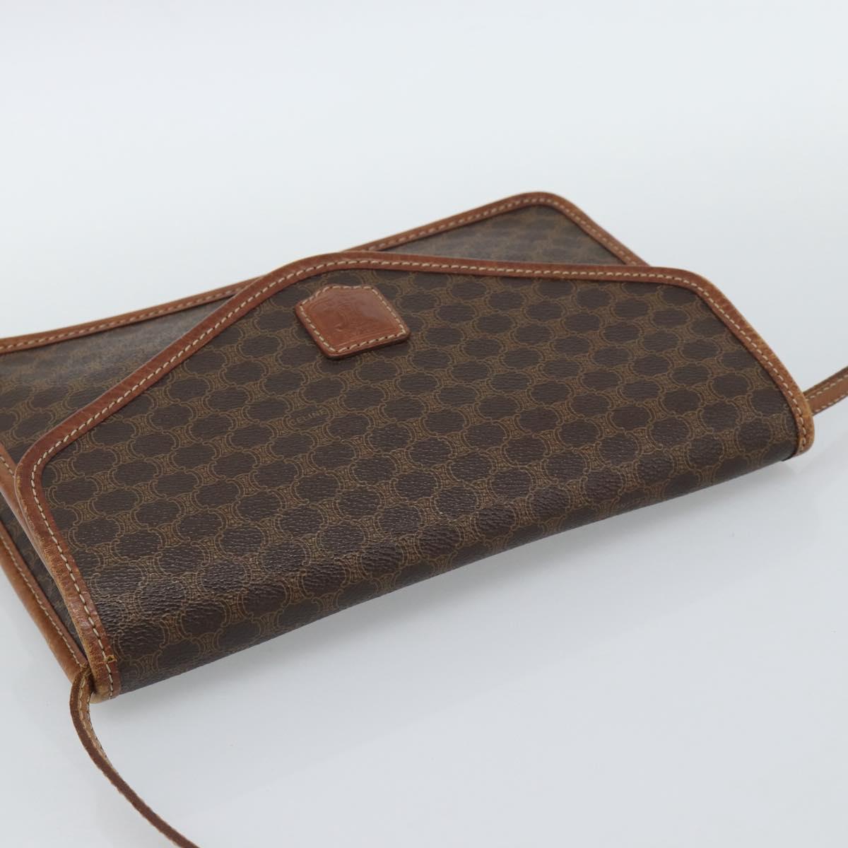CELINE Macadam Canvas Shoulder Bag PVC Leather Brown Gold Auth ka4803