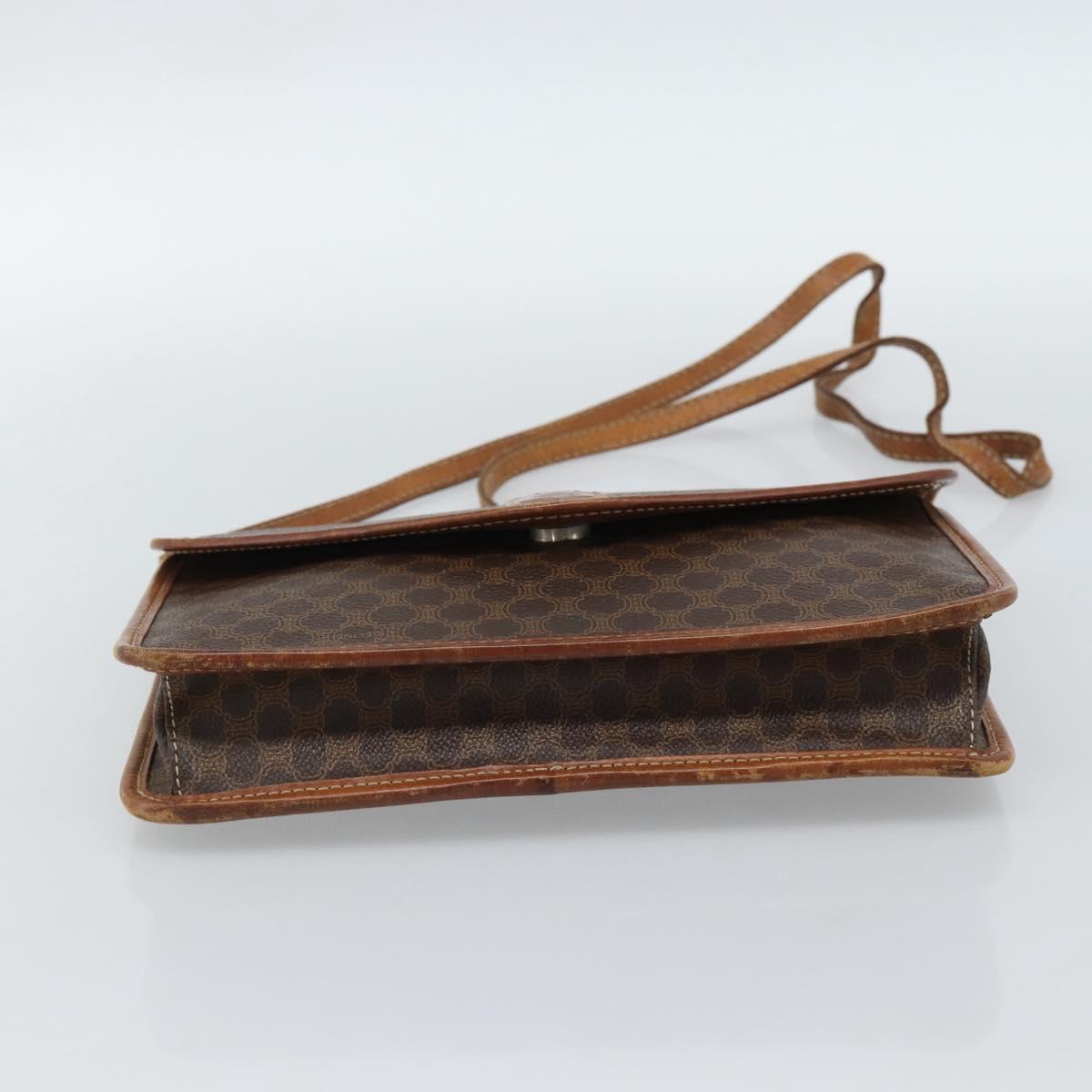 CELINE Macadam Canvas Shoulder Bag PVC Leather Brown Gold Auth ka4803