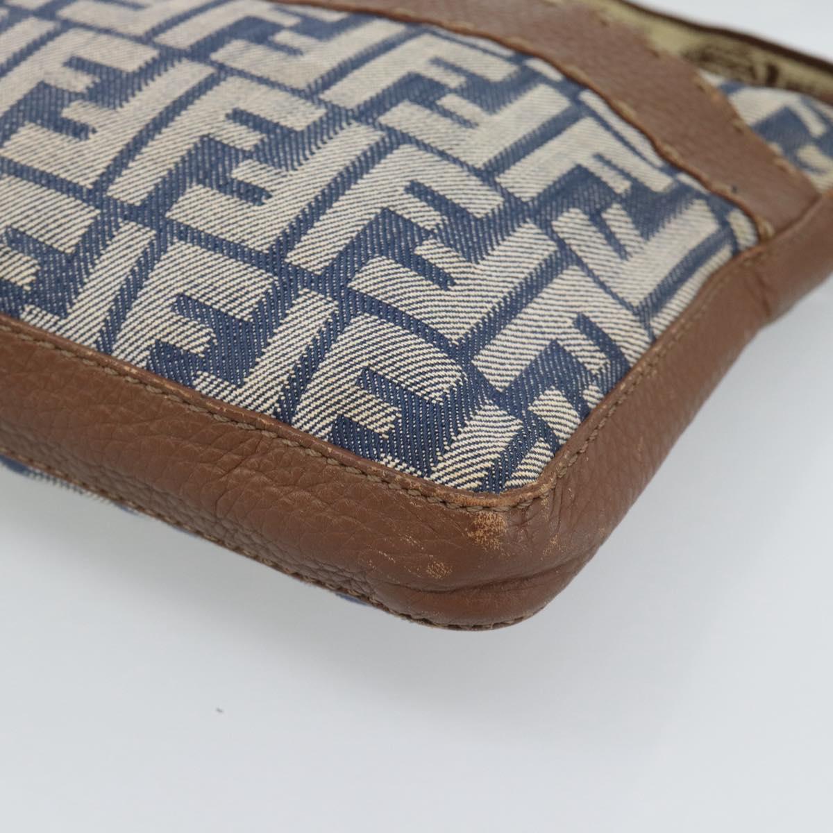 FENDI Zucca Canvas Celeria Shoulder Bag Blue Silver Auth ka4804A