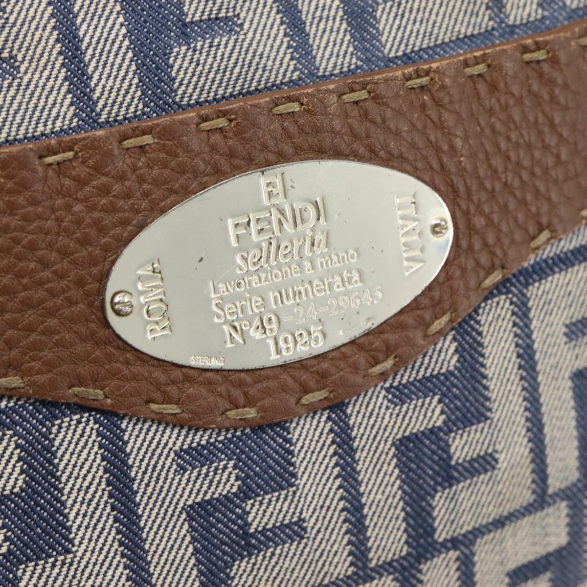 FENDI Zucca Canvas Celeria Shoulder Bag Blue Silver Auth ka4804A
