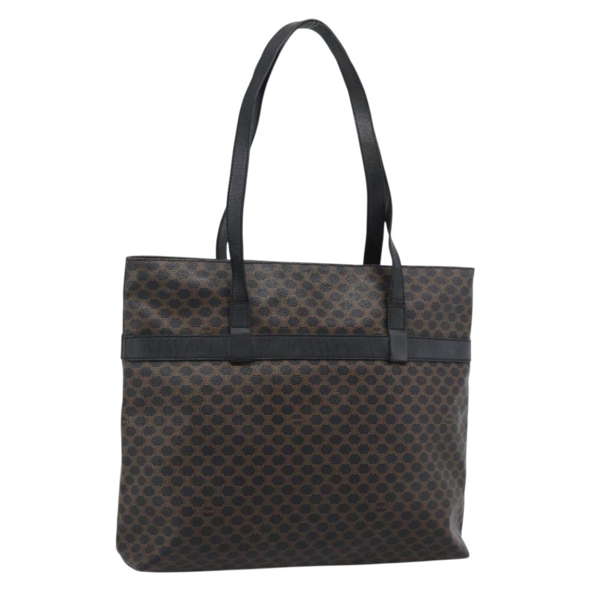 CELINE Macadam Canvas Tote Bag PVC Leather Black Gold Auth ka4807