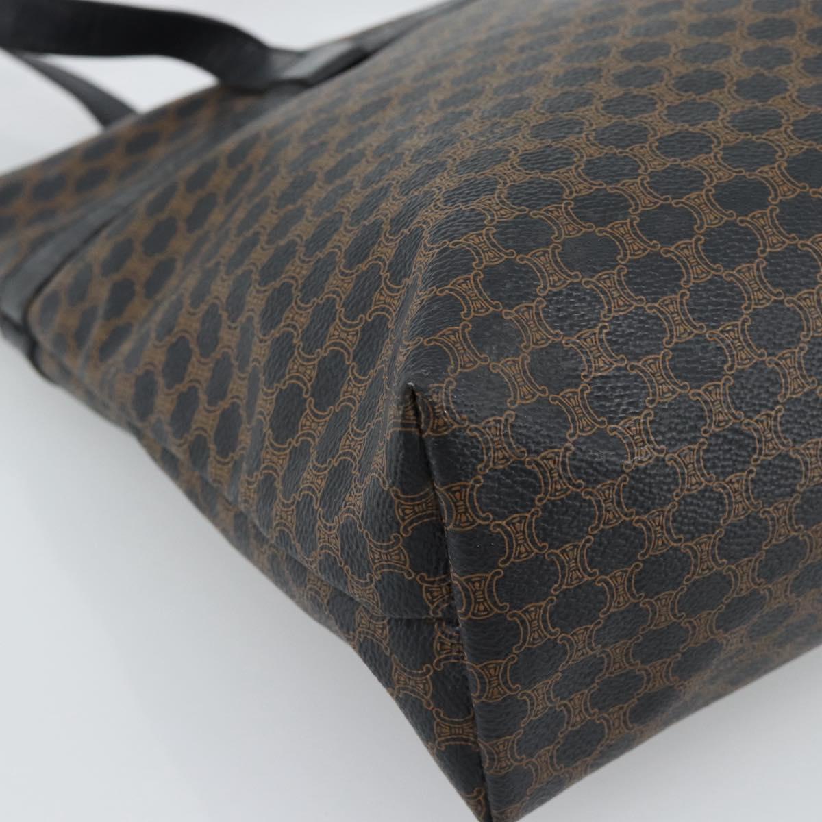 CELINE Macadam Canvas Tote Bag PVC Leather Black Gold Auth ka4807
