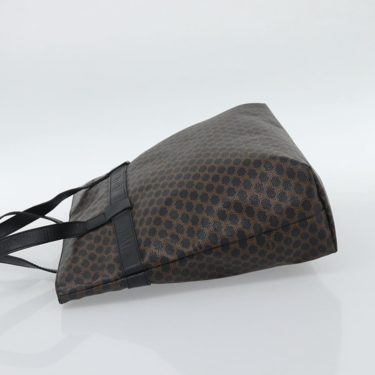 CELINE Macadam Canvas Tote Bag PVC Leather Black Gold Auth ka4807