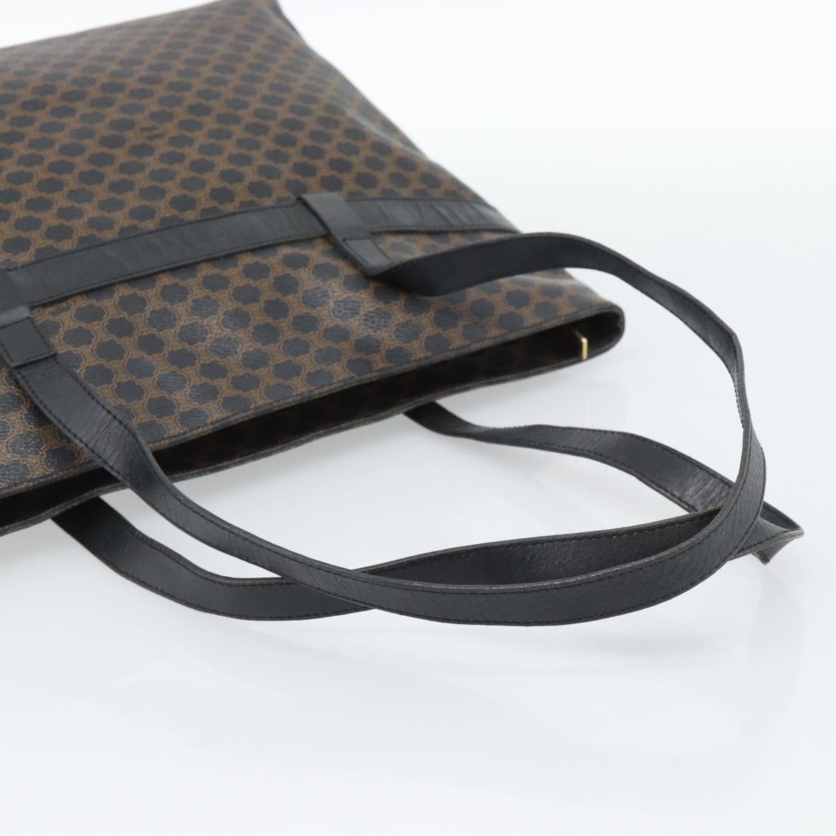 CELINE Macadam Canvas Tote Bag PVC Leather Black Gold Auth ka4807
