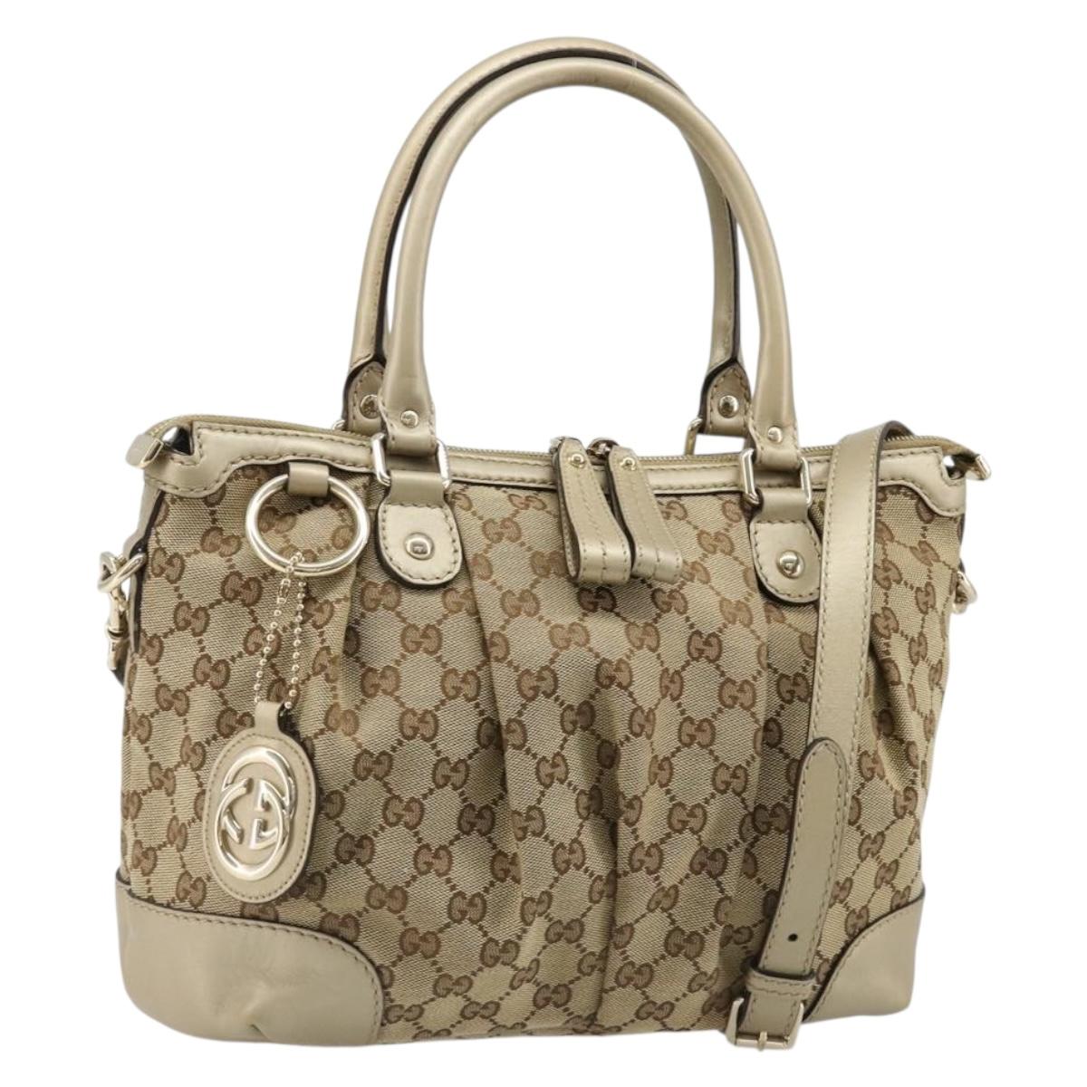 GUCCI GG Canvas Hand Bag 2way Beige Gold 247902 Auth ka4810A