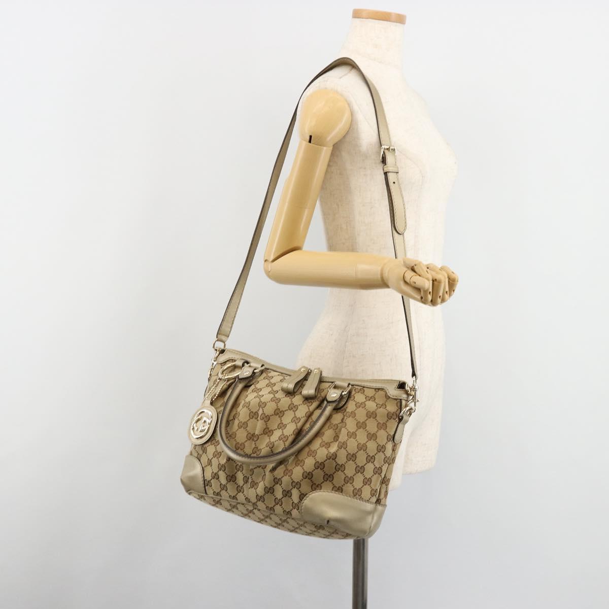 GUCCI GG Canvas Hand Bag 2way Beige Gold 247902 Auth ka4810A