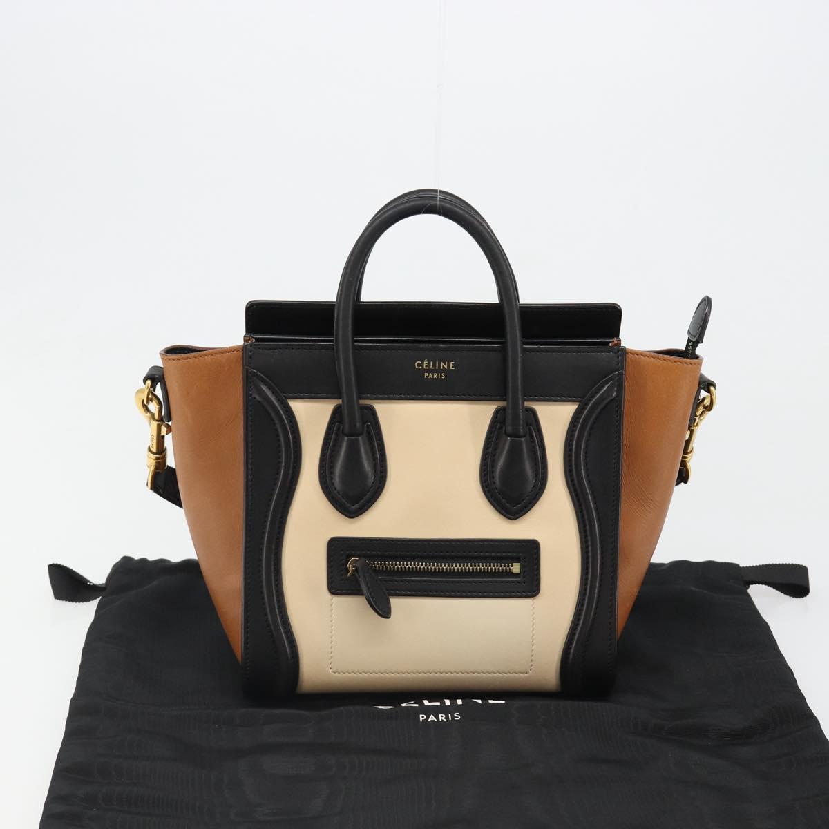 CELINE Luggage Nano Micro Mini Hand Bag Leather 2way Beige Gold Auth ka4812V