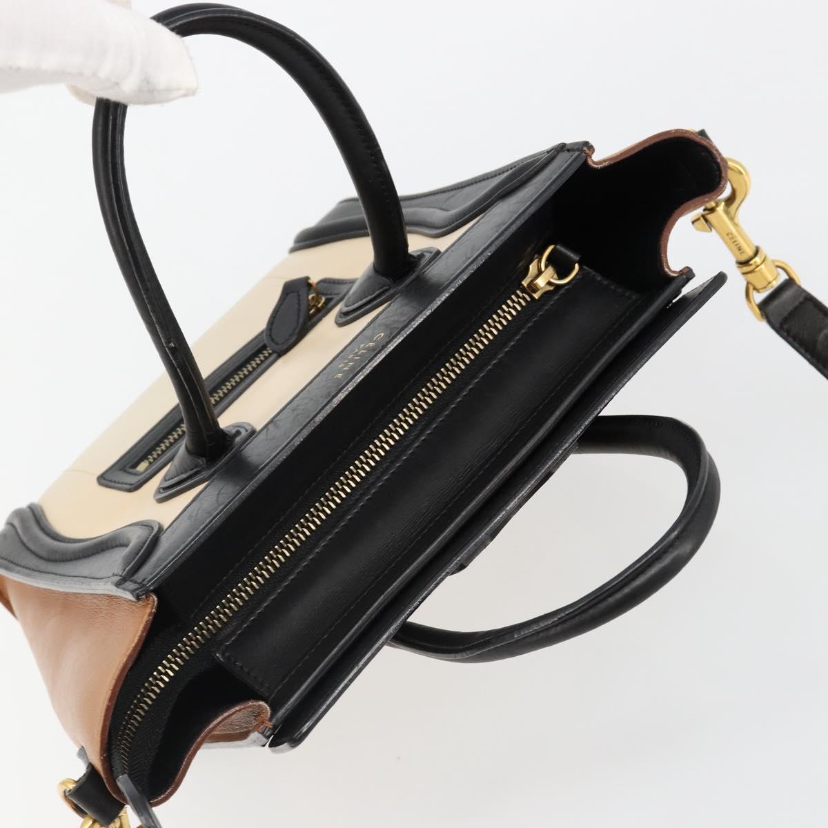 CELINE Luggage Nano Micro Mini Hand Bag Leather 2way Beige Gold Auth ka4812V