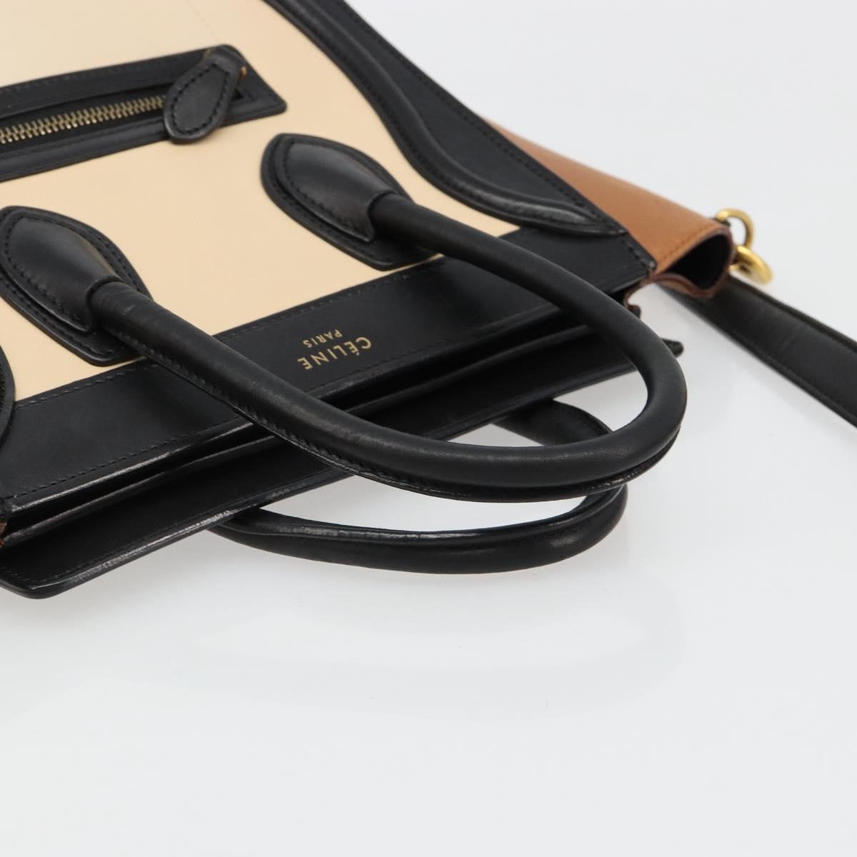 CELINE Luggage Nano Micro Mini Hand Bag Leather 2way Beige Gold Auth ka4812V