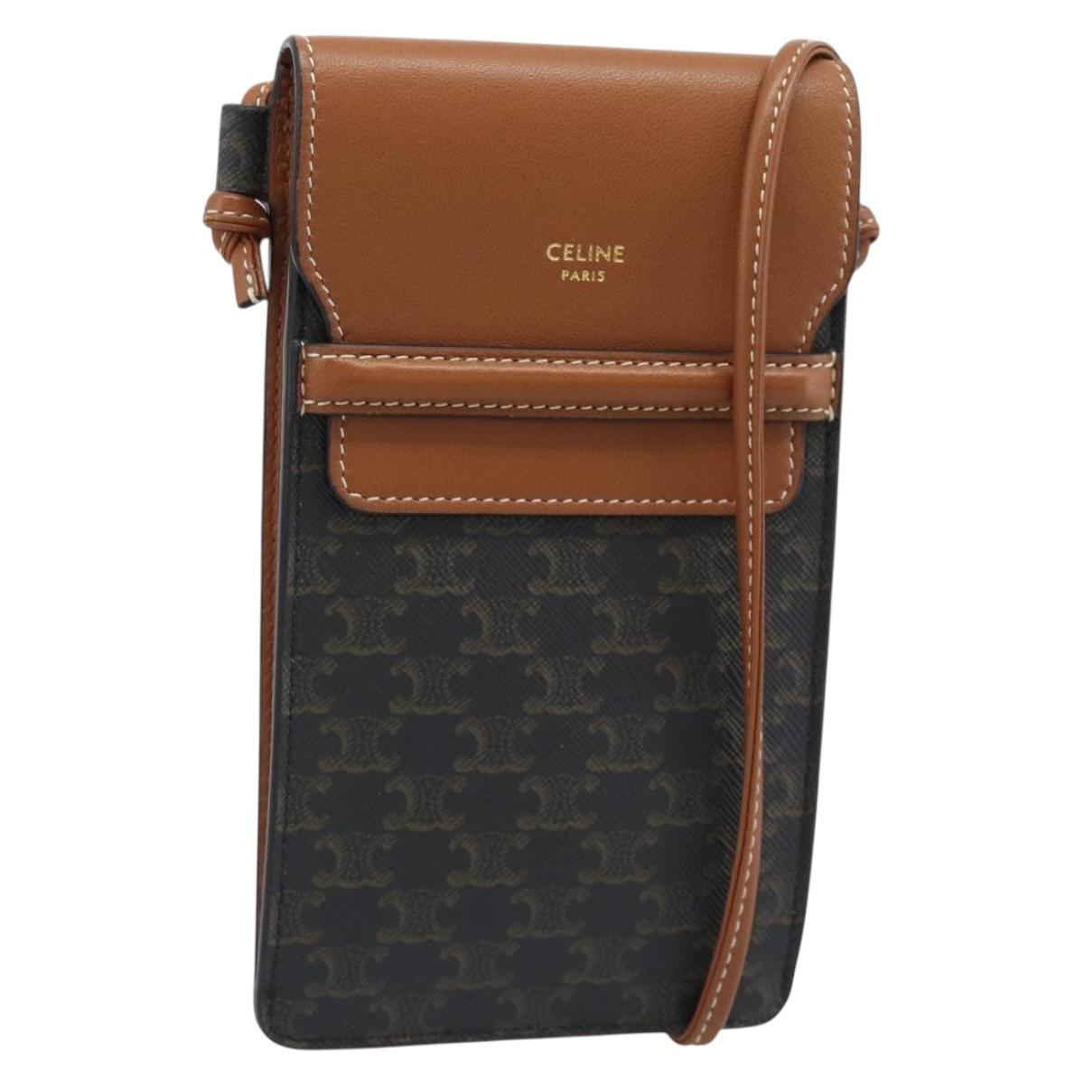 CELINE Triomphe Shoulder Pouch Bag PVC Black Auth ka4814V