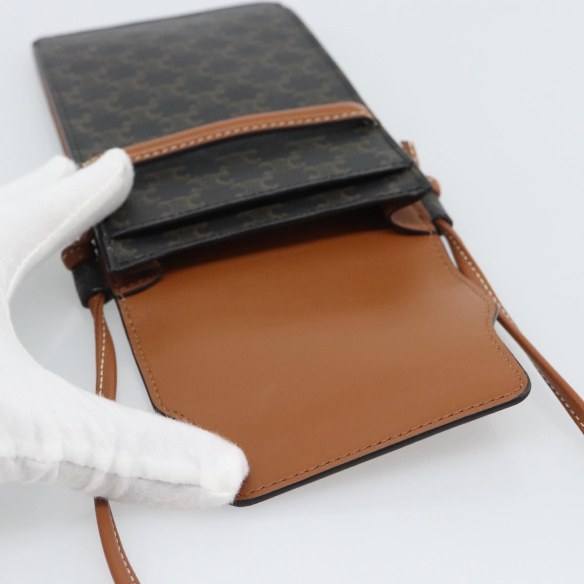 CELINE Triomphe Shoulder Pouch Bag PVC Black Auth ka4814V