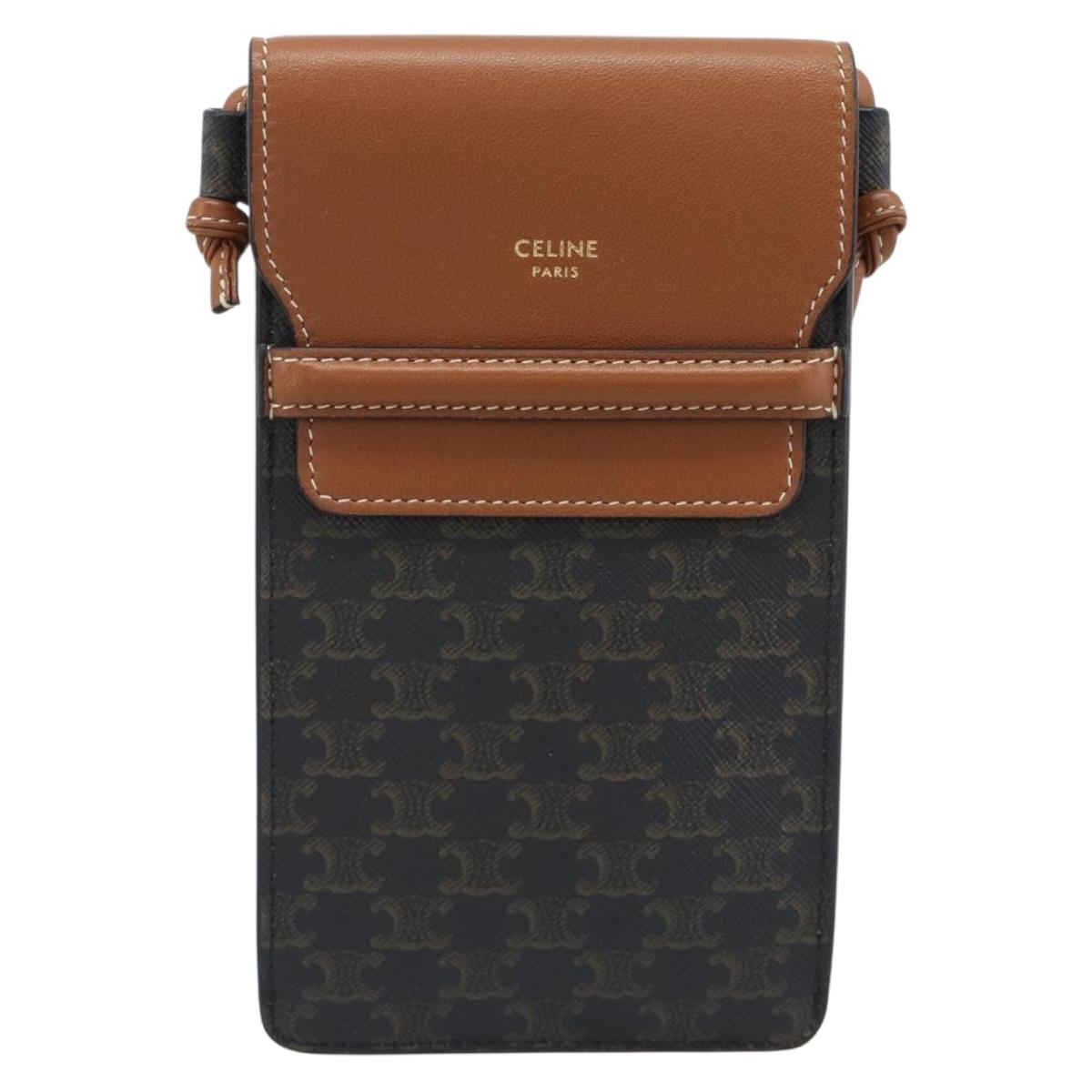 CELINE Triomphe Shoulder Pouch Bag PVC Black Auth ka4814V