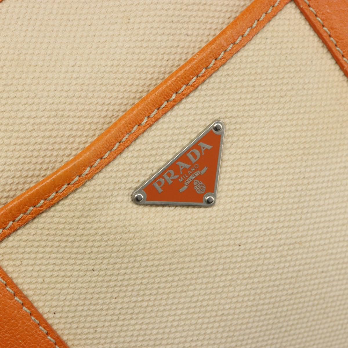 PRADA Tote Bag Canvas Beige Silver Auth ka4818V