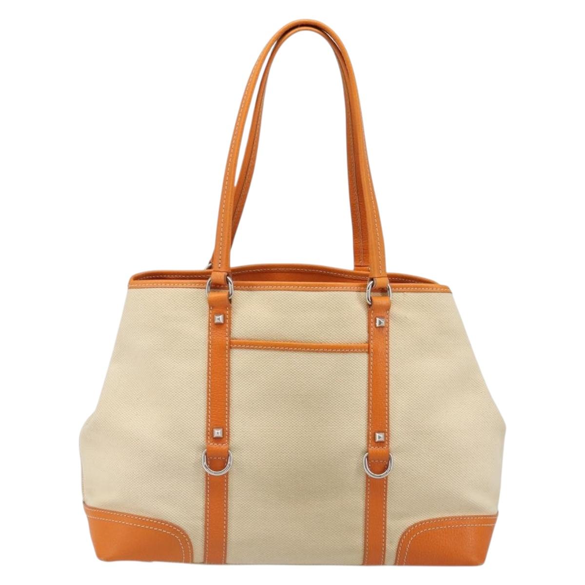 PRADA Tote Bag Canvas Beige Silver Auth ka4818V