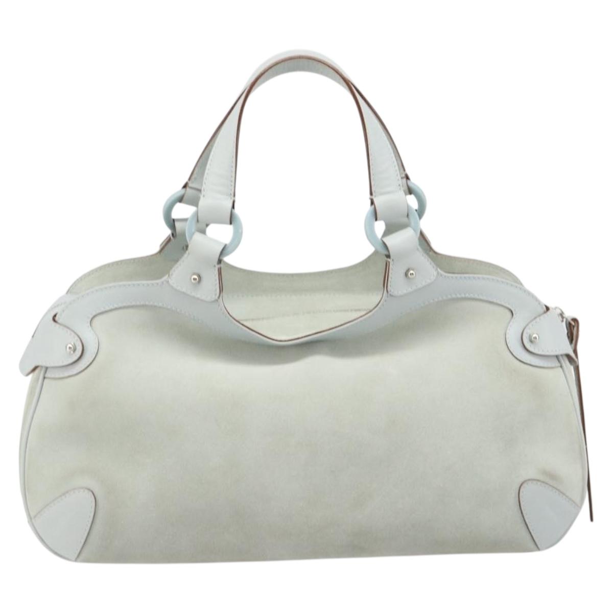 Salvatore Ferragamo Hand Bag Suede Leather Light Blue Silver Auth ka4819A