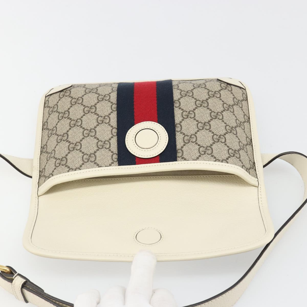 GUCCI GG Supreme Sherry Line Waist bag PVC Beige Red Navy 674081 Auth ka4820V