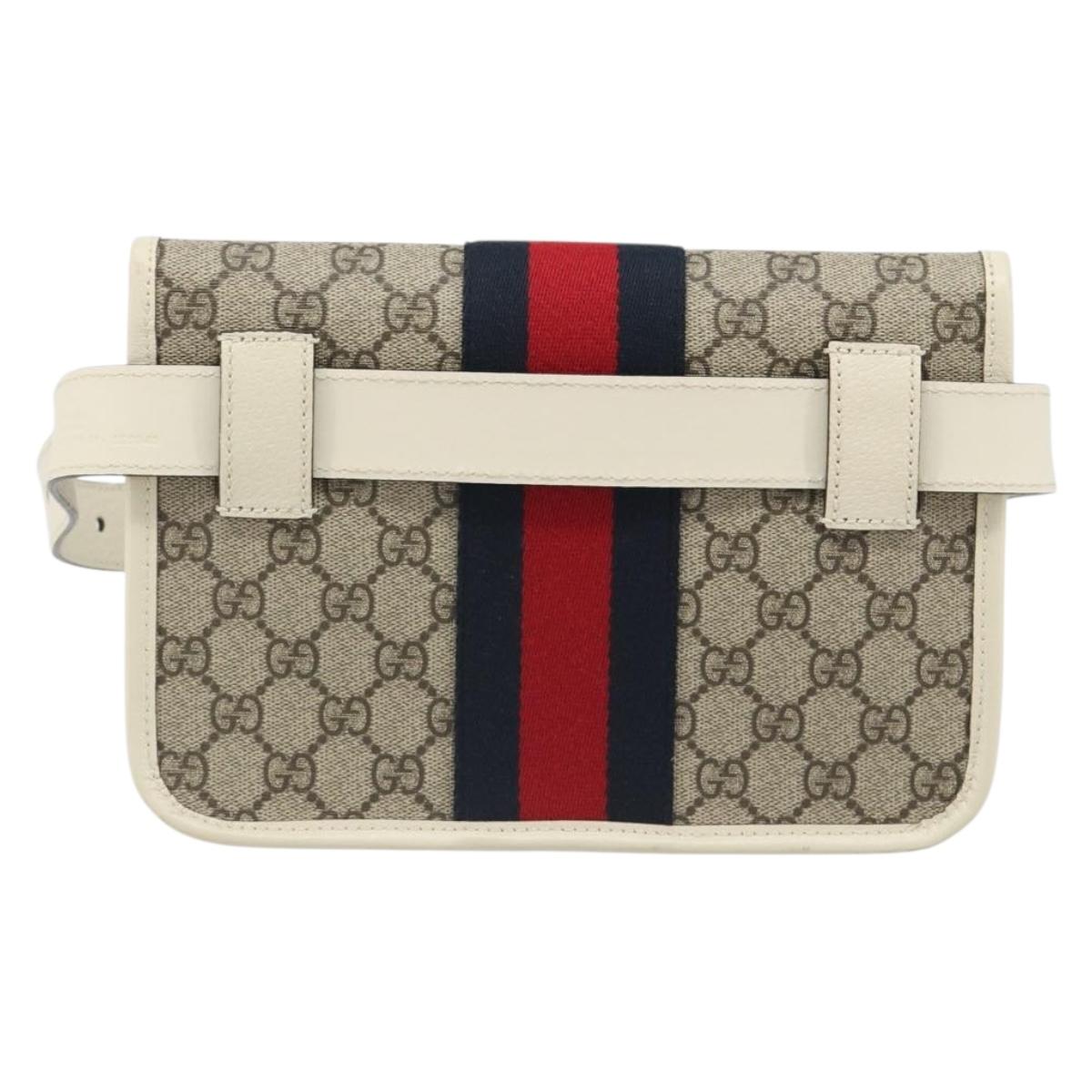 GUCCI GG Supreme Sherry Line Waist bag PVC Beige Red Navy 674081 Auth ka4820V