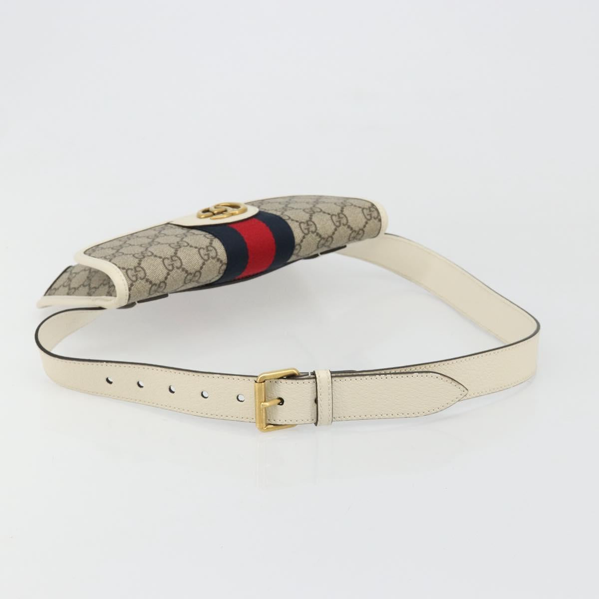 GUCCI GG Supreme Sherry Line Waist bag PVC Beige Red Navy 674081 Auth ka4820V