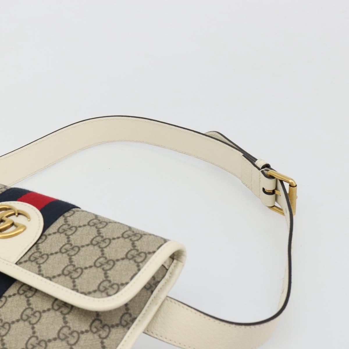 GUCCI GG Supreme Sherry Line Waist bag PVC Beige Red Navy 674081 Auth ka4820V