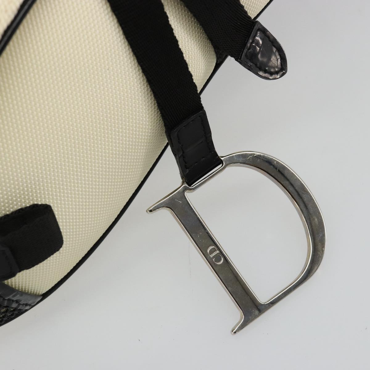 Christian Dior Saddle Shoulder Bag Canvas Beige Silver Auth ka4822V