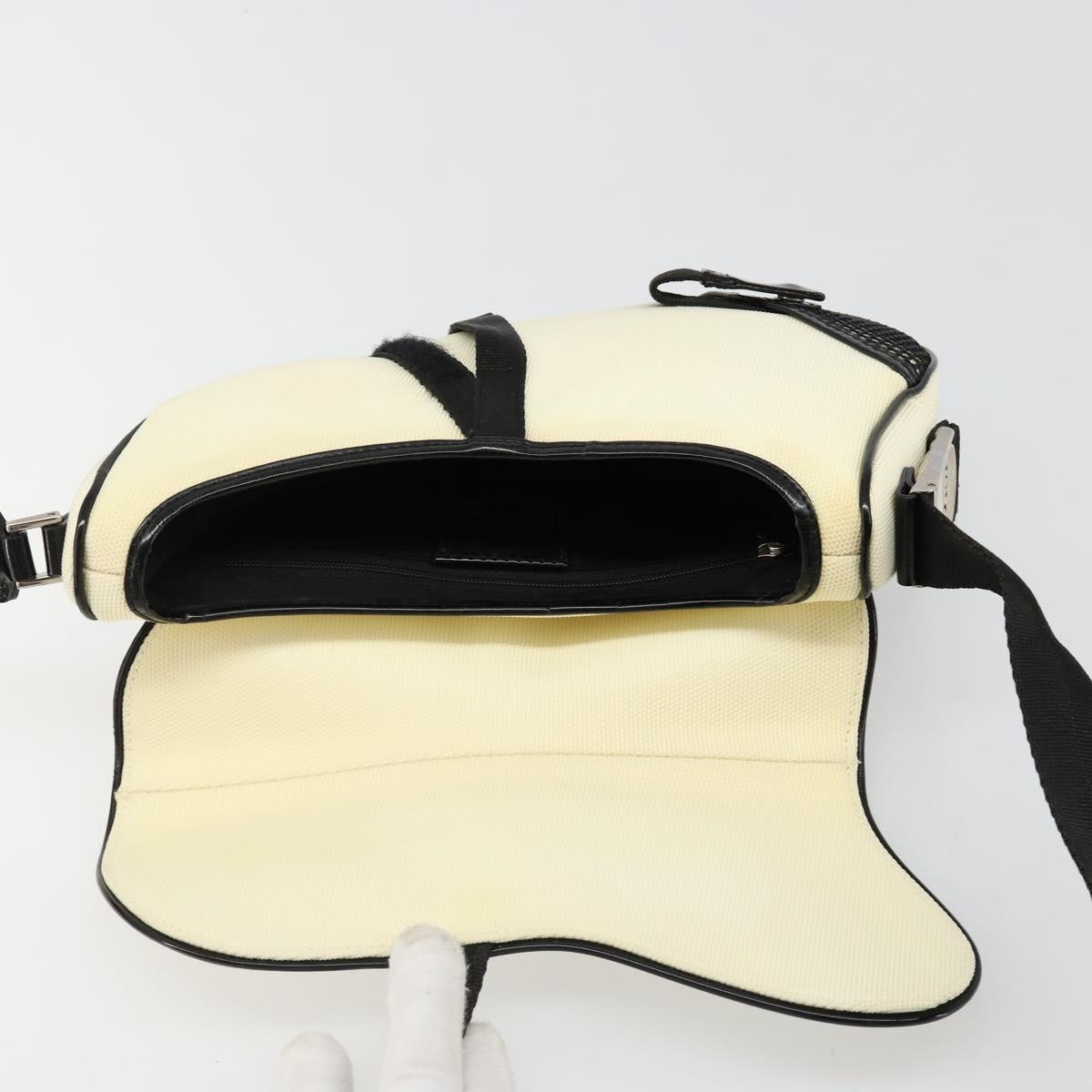 Christian Dior Saddle Shoulder Bag Canvas Beige Silver Auth ka4822V
