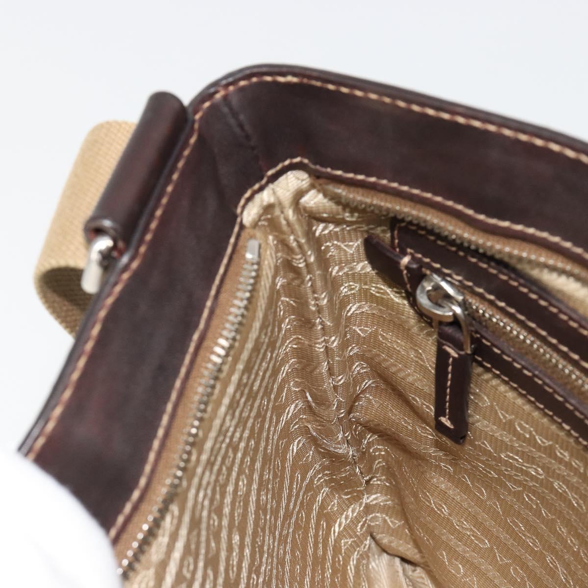 PRADA Shoulder Bag Canvas Beige Silver Auth ka4823