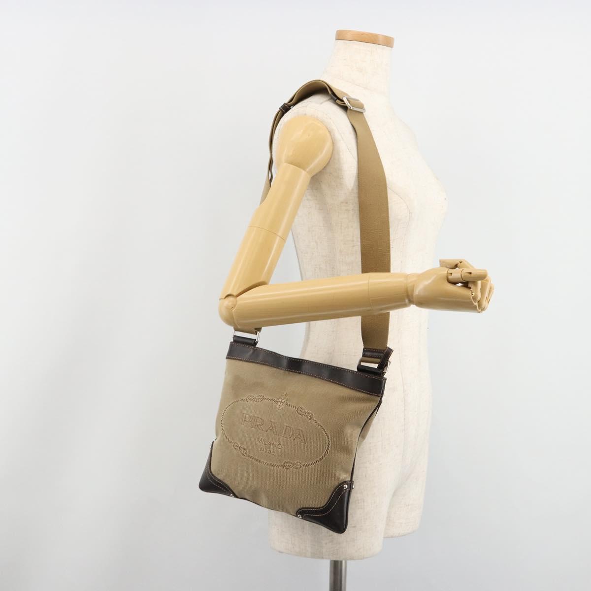 PRADA Shoulder Bag Canvas Beige Silver Auth ka4823